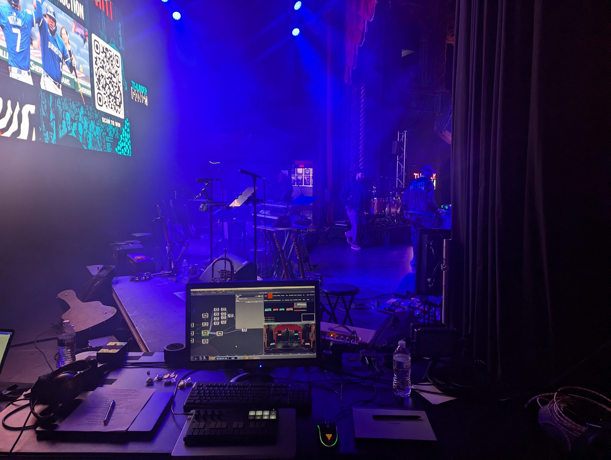 Our stage-right workstation just before showtime.